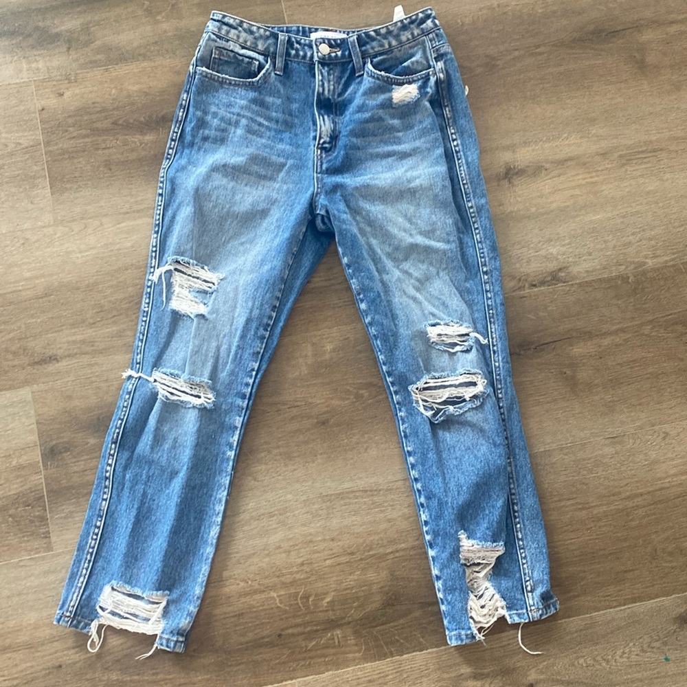 Women Flying Monkey Blue Wash High Rise Heavily Distressed Jeans Size 26